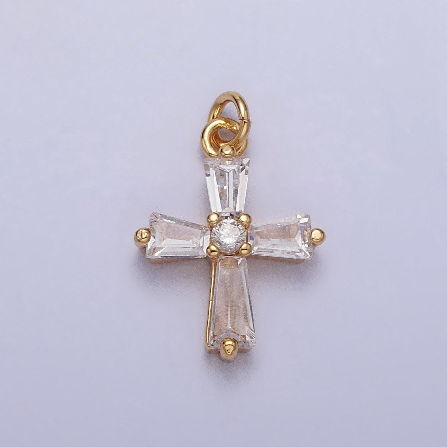 Mini cross charm 16k gold plated baguette cz religious pendant silver tone cross charm ac211