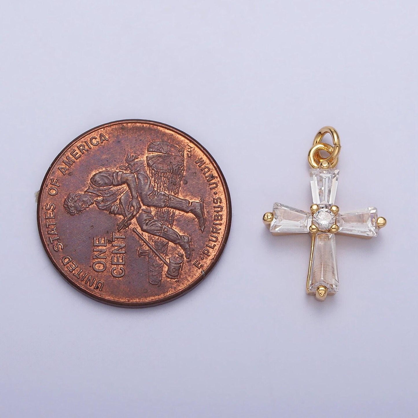 Mini cross charm 16k gold plated baguette cz religious pendant silver tone cross charm ac211