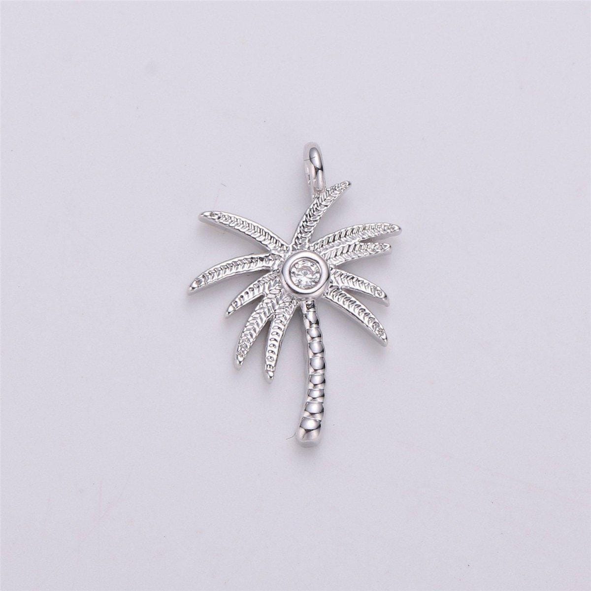 Tiny crystal palm tree in gold filled dainty palm tree pendant necklace earring bracelet charm for jewelry making supply c-542