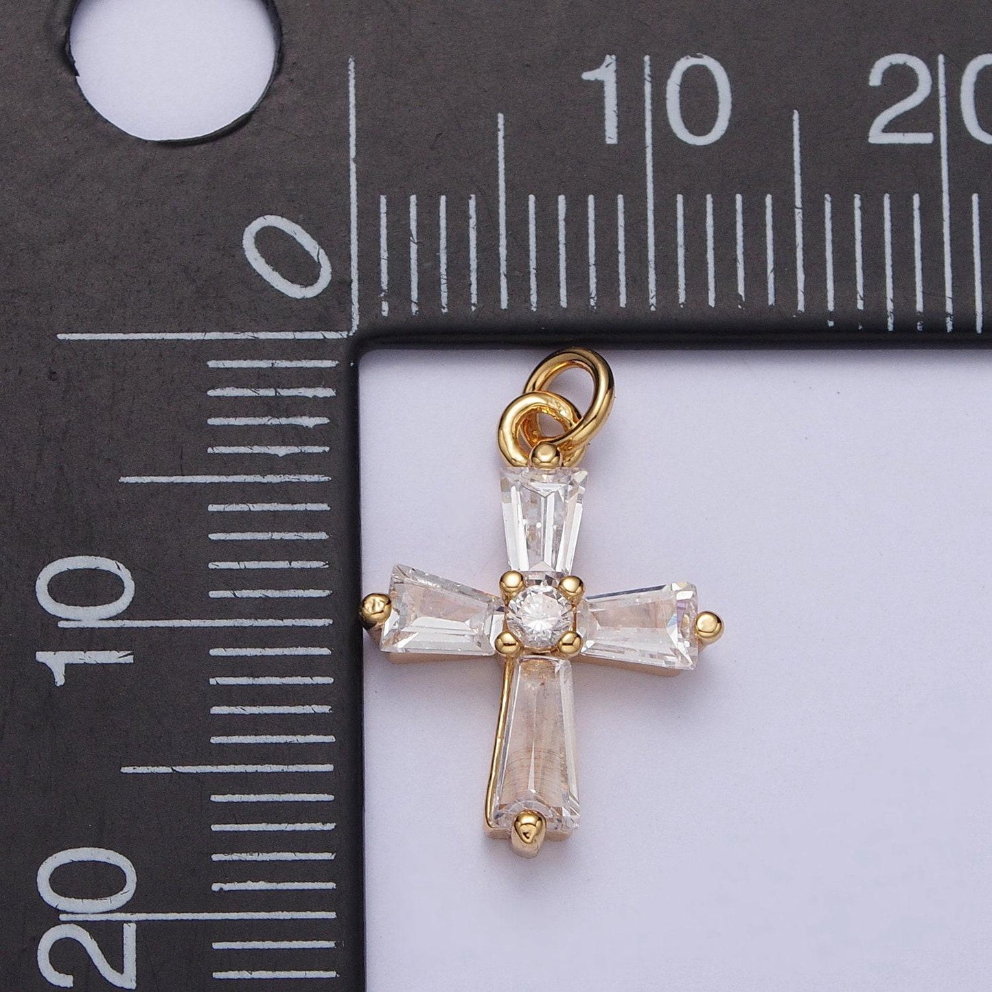 Mini cross charm 16k gold plated baguette cz religious pendant silver tone cross charm ac211