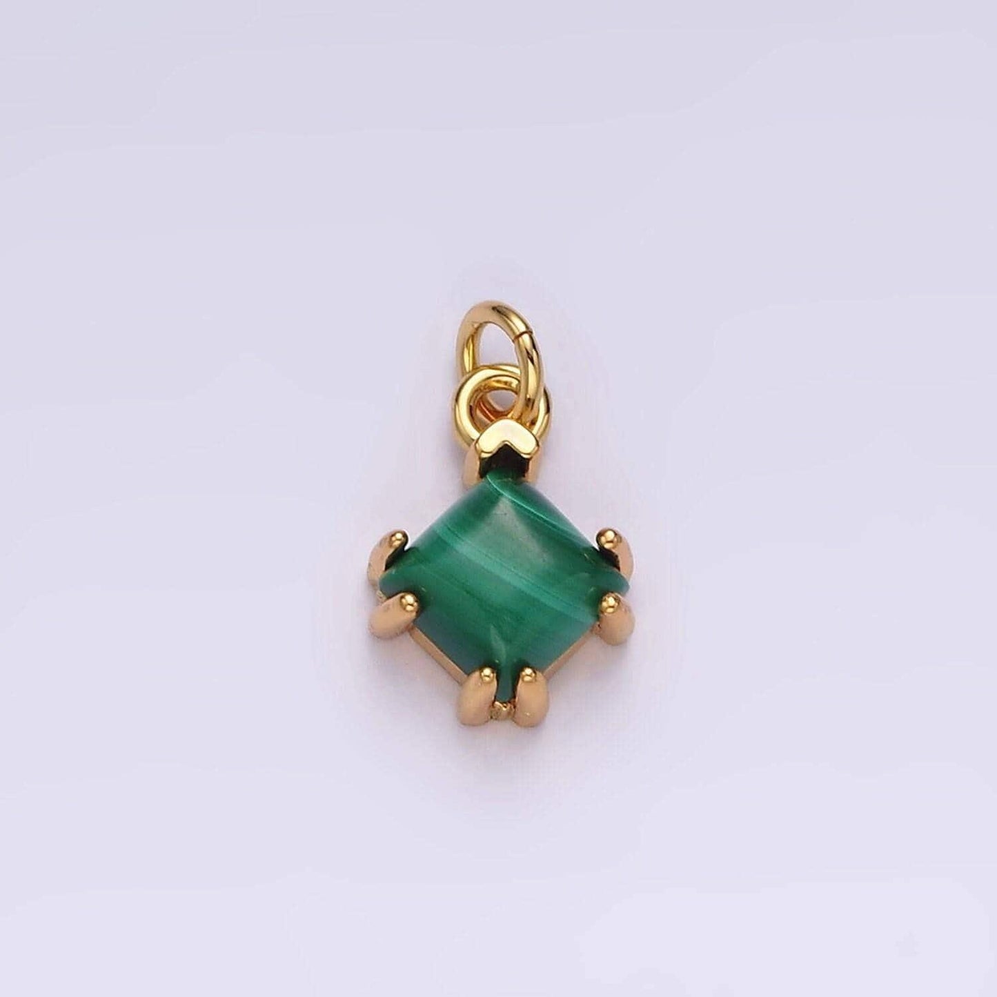 14k gold filled green malachite framed rhombus mini charm | ac789