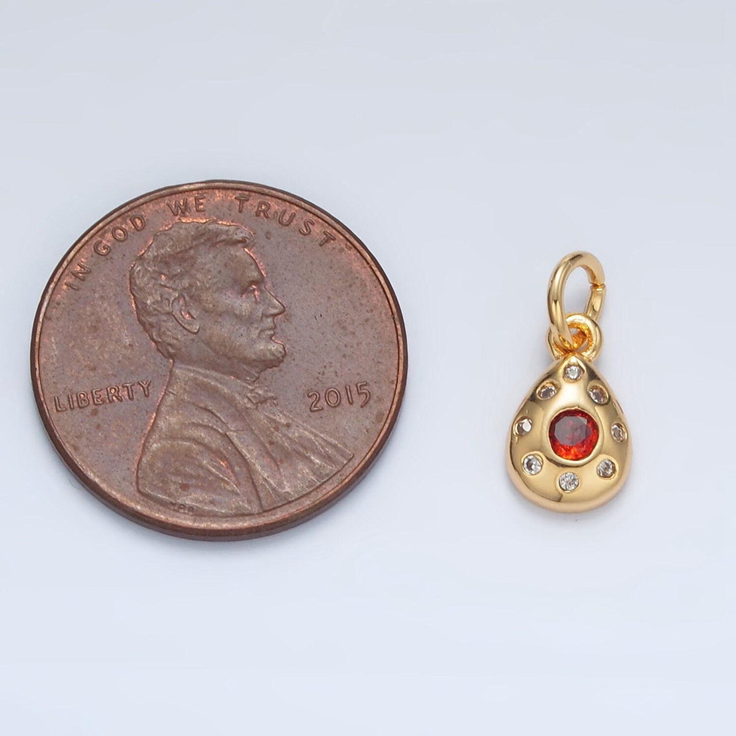 24k gold filled red cz teardrop mini charm | ag-937