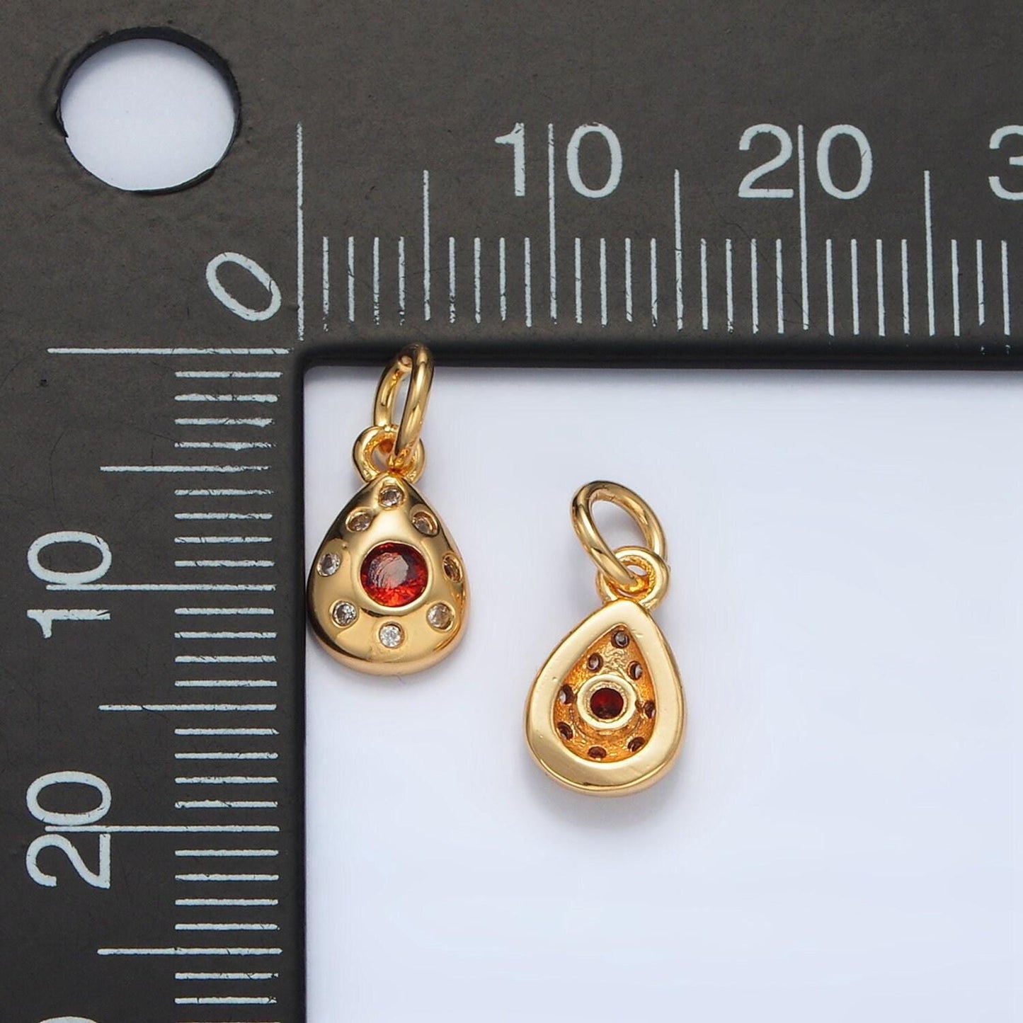 24k gold filled red cz teardrop mini charm | ag-937
