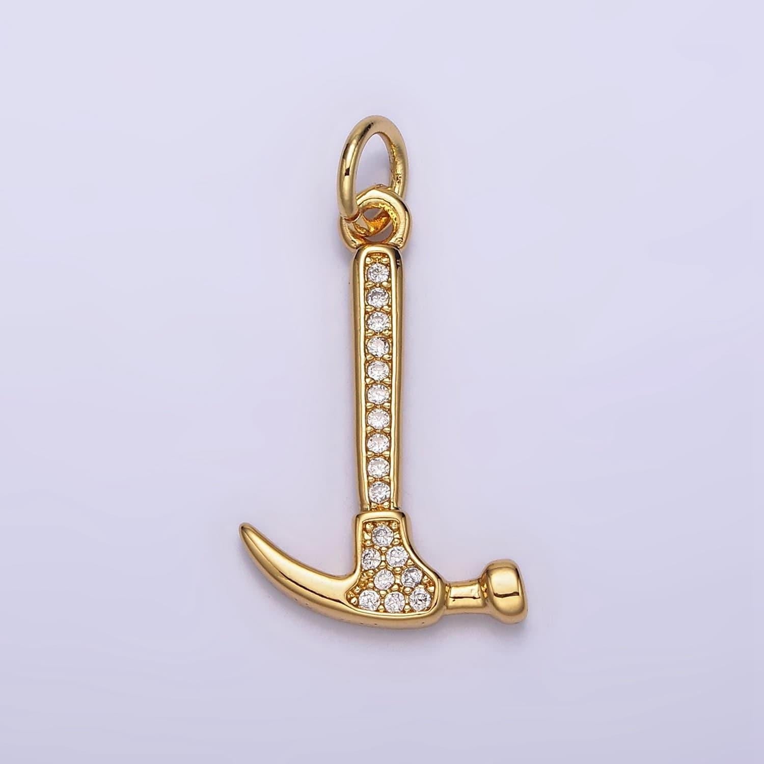 Micro pave gold hammer charm, hammer tool pendant n-1103