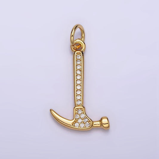 Micro pave gold hammer charm, hammer tool pendant n-1103