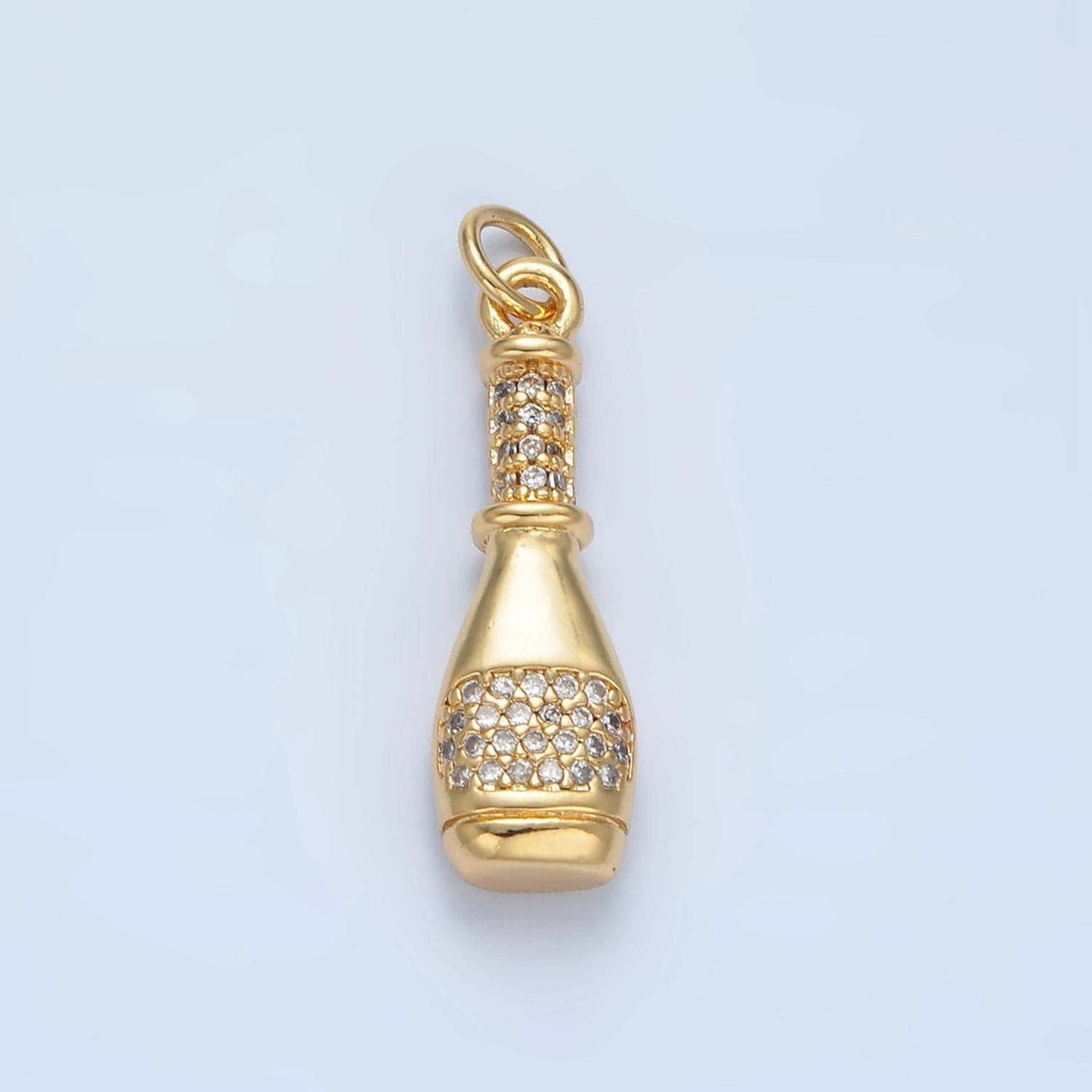 Dainty champagne bottle charm gold wine cz drop charm pendant minimalist jewelry making ag894