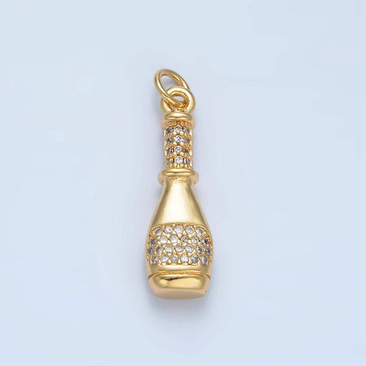 Dainty champagne bottle charm gold wine cz drop charm pendant minimalist jewelry making ag894