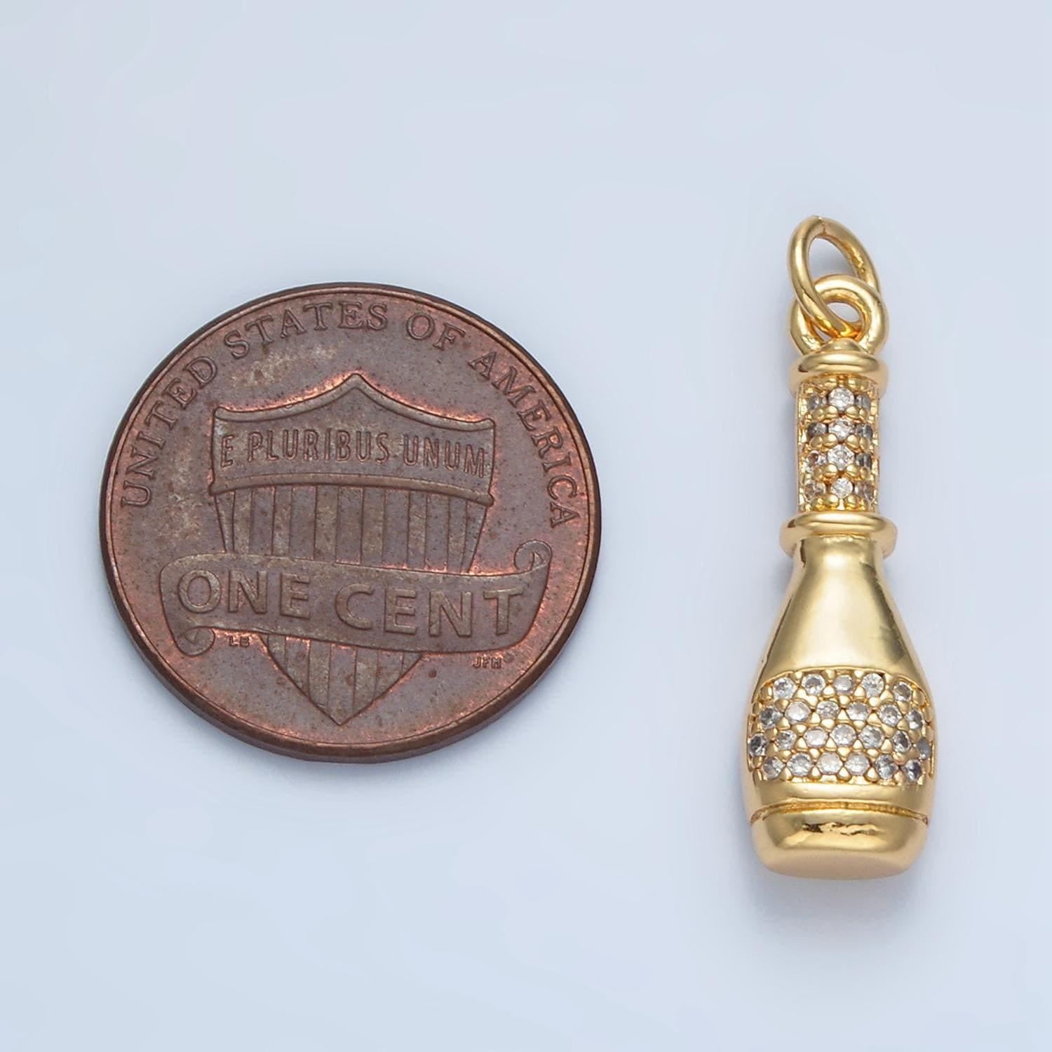 Dainty champagne bottle charm gold wine cz drop charm pendant minimalist jewelry making ag894
