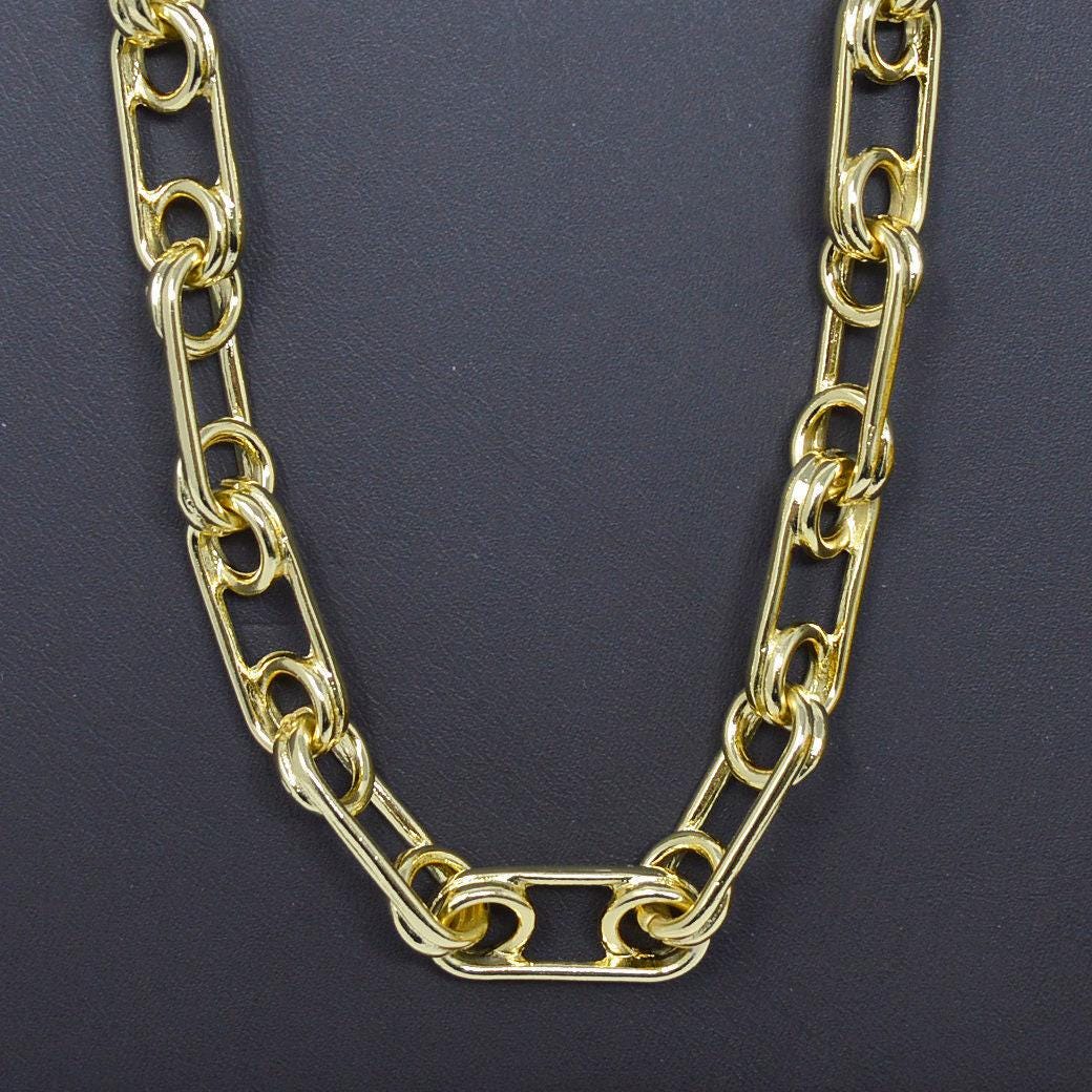 Bold paper clip chain yellow gold unfinished chain by yard chunky link chain, yellow gold thick elongated chain for diy craft, roll- 452