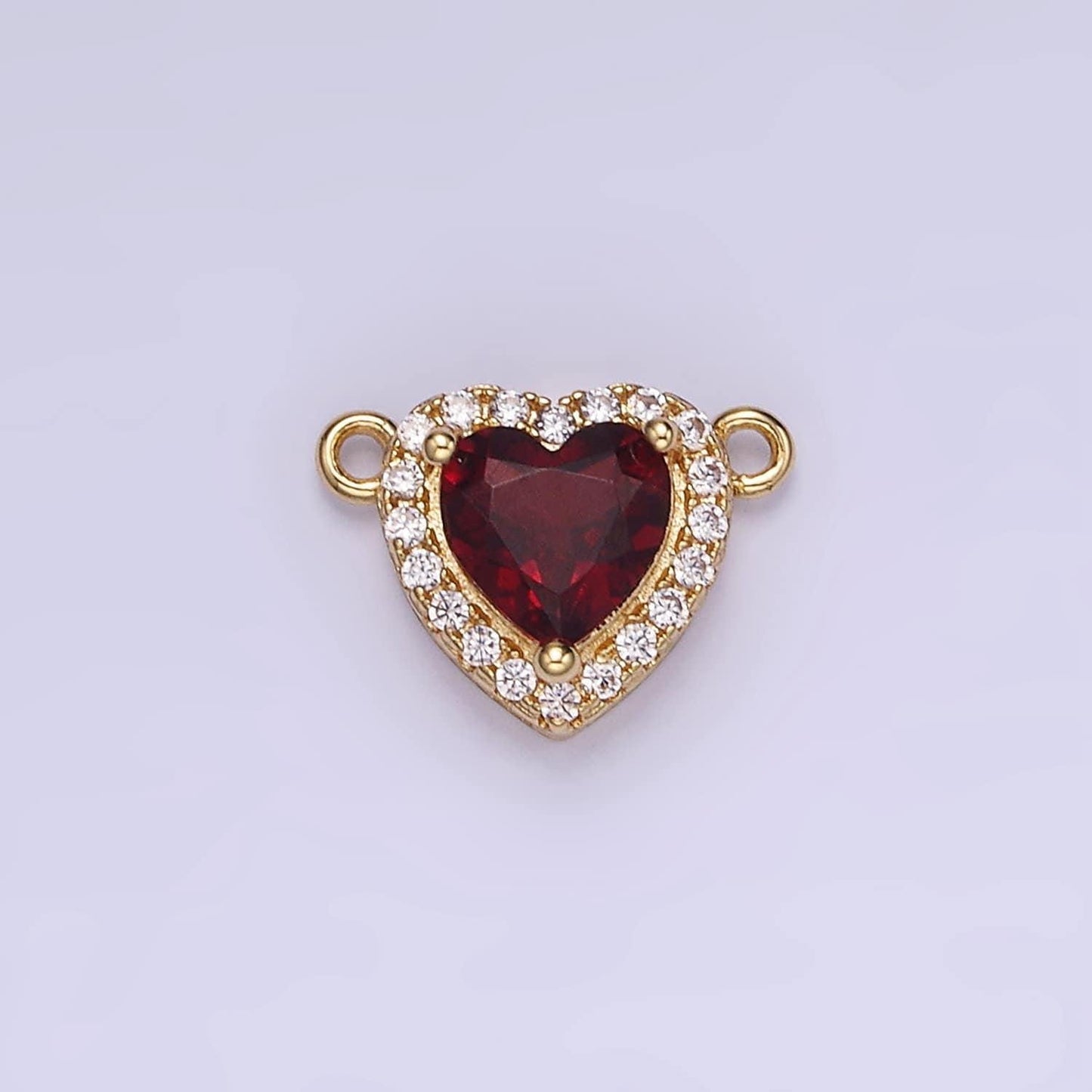 Dainty dark red cz heart connector cubic zirconia micro pave double loop gold filled heart charm connector for bracelet component g496