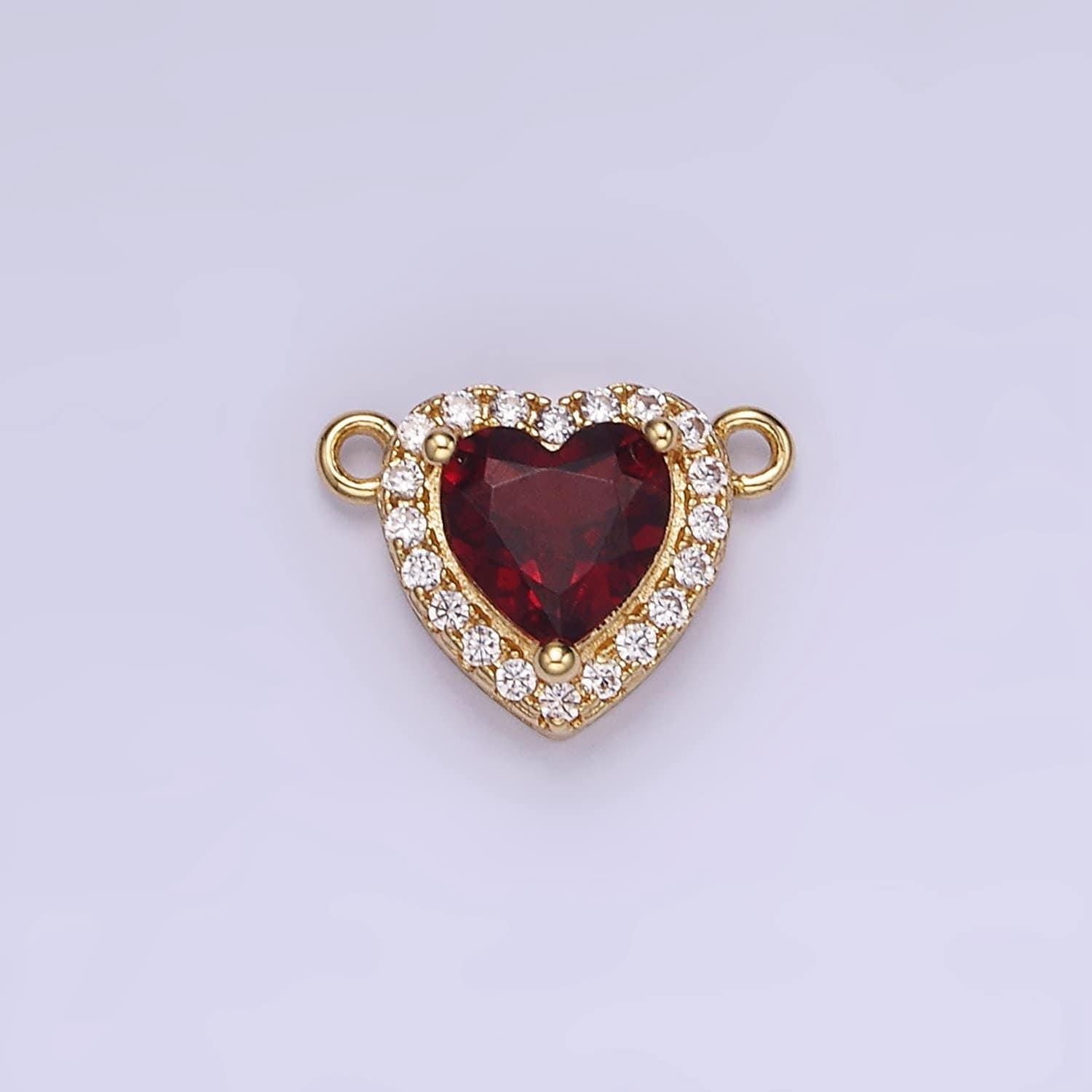 Dainty dark red cz heart connector cubic zirconia micro pave double loop gold filled heart charm connector for bracelet component g496