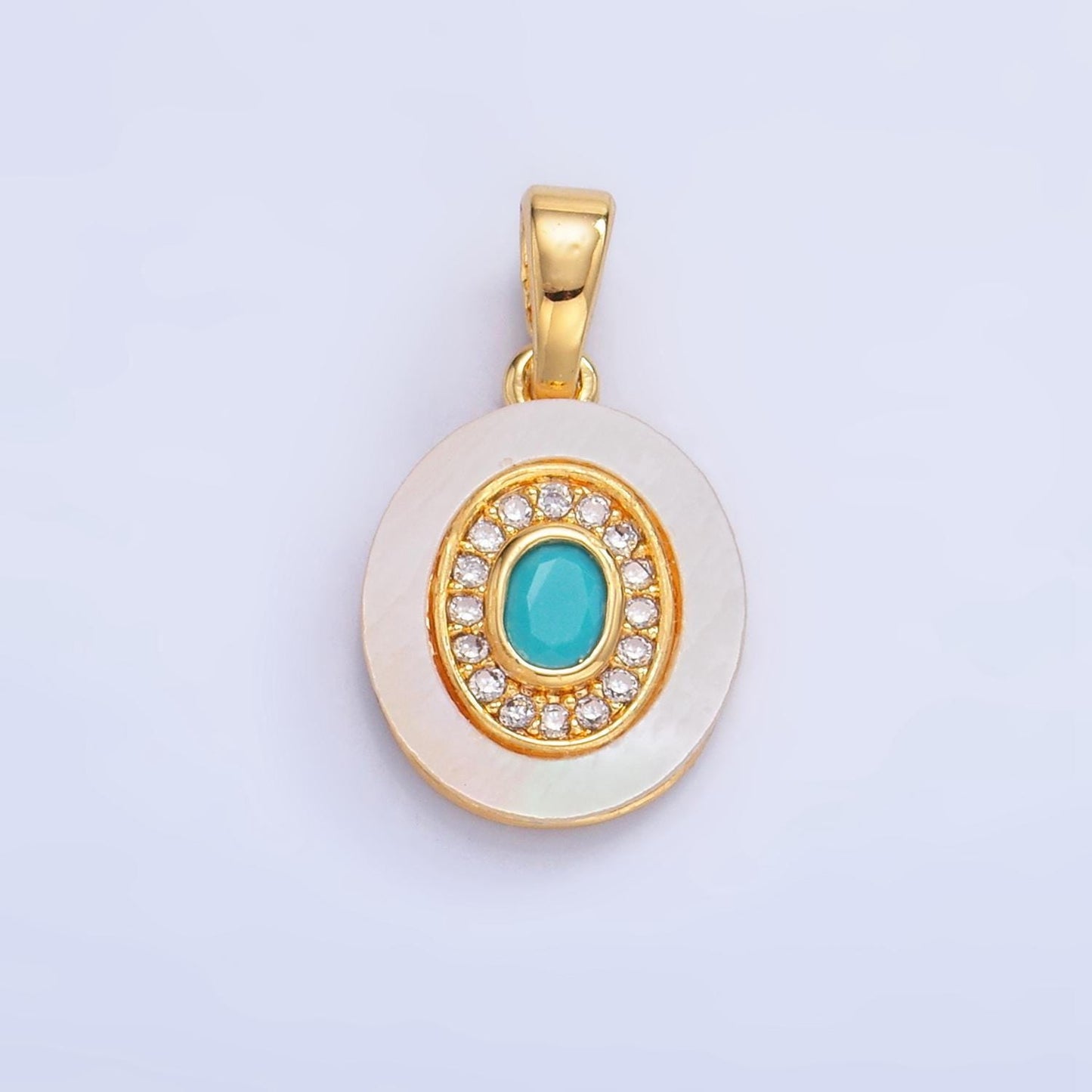 Colorful cz evil eye freshwater pearl gold bezel charm evil eye oval shaped gold filled pendant | f769