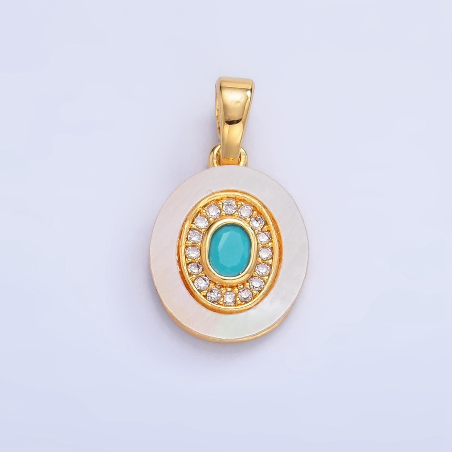 Colorful cz evil eye freshwater pearl gold bezel charm evil eye oval shaped gold filled pendant | f769