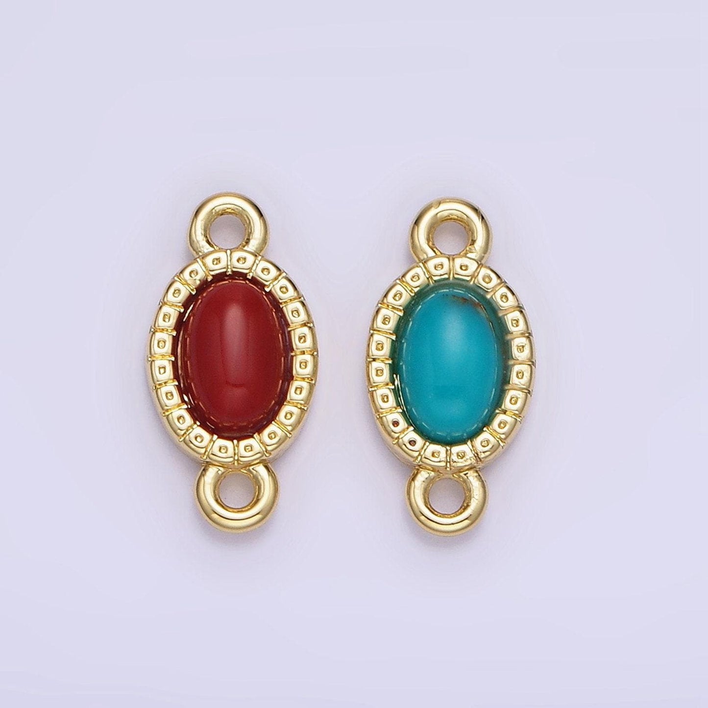 14k gold filled carnelian, turquoise oval gemstone bezel connector | g-355