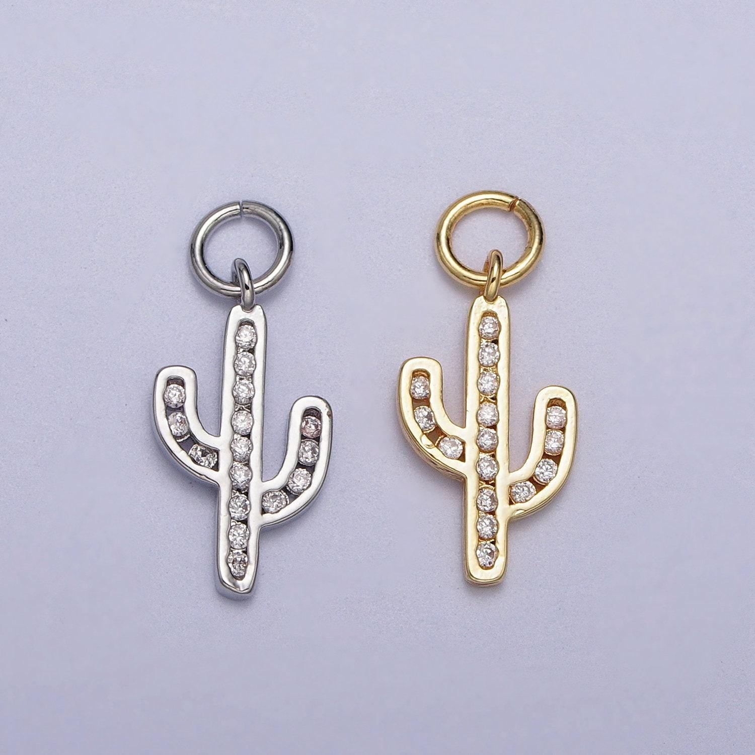 Dainty gold cactus pendant | gold cactus charm | gold cactus necklace bracelet earring charm for diy jewelry supply wholesale jewelry ac014