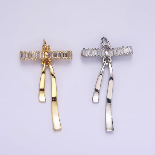 18k gold filled bow charm baguette cz ribbon pendant, diy fashion jewelry making supply for necklace, bracelet m113