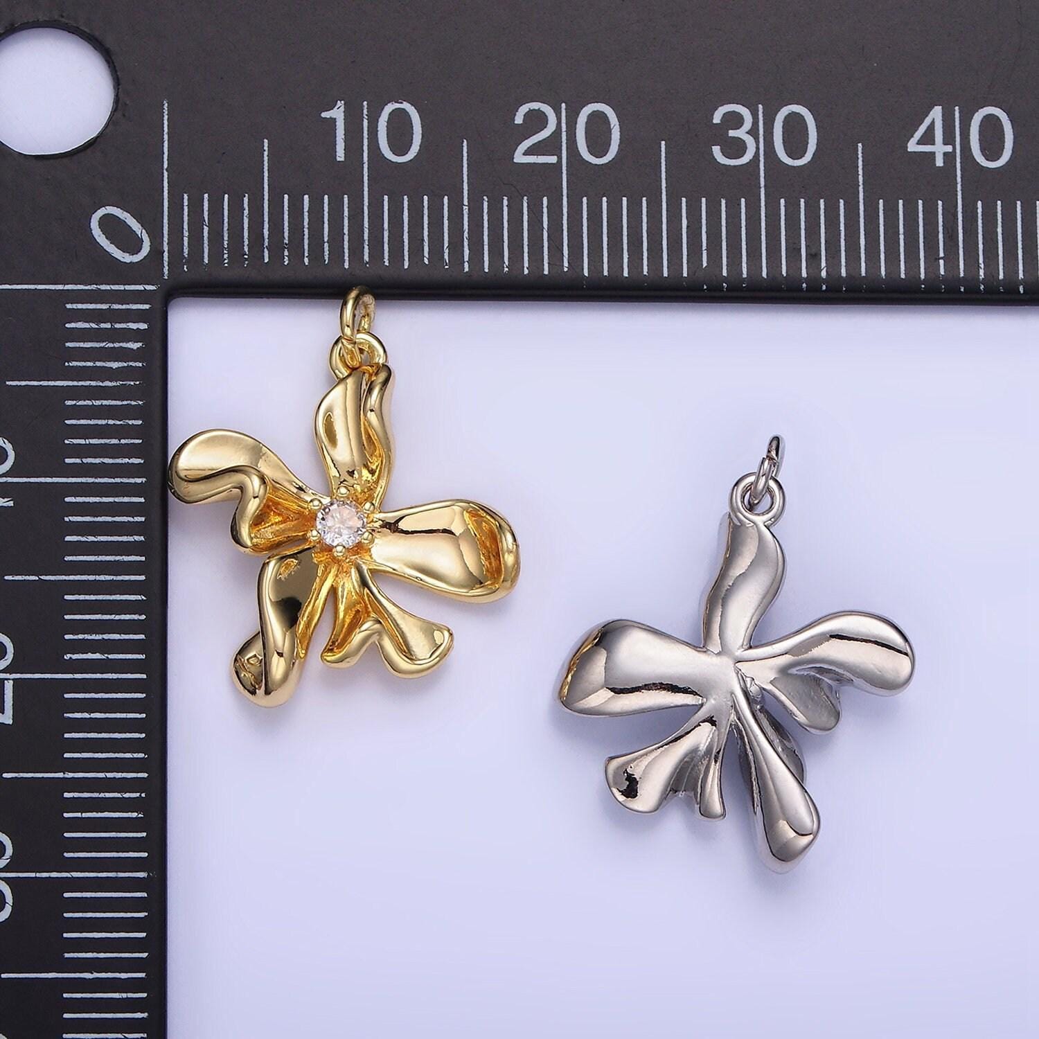 14k gold filled abstract molten flower charm minimalist floral pendant spring garden jewelry inspired | w664