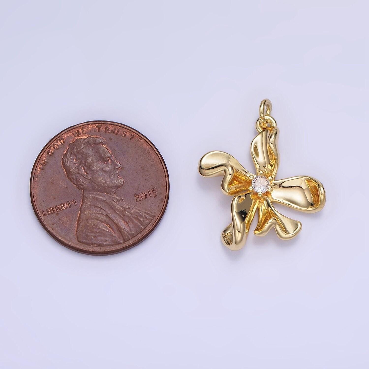 14k gold filled abstract molten flower charm minimalist floral pendant spring garden jewelry inspired | w664