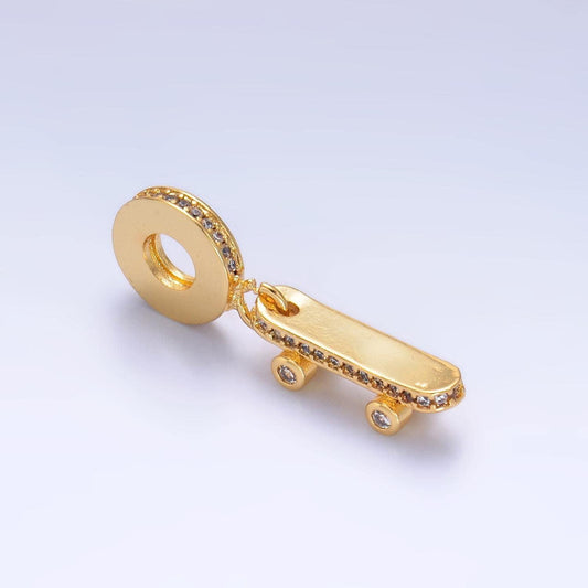 24k gold filled skateboard charm extreme sport rondelle bail drop pendant skater bracelet | w336