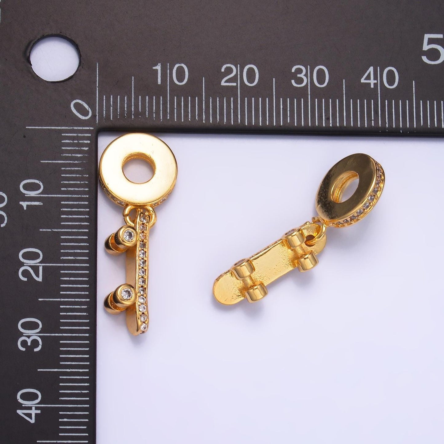 24k gold filled skateboard charm extreme sport rondelle bail drop pendant skater bracelet | w336