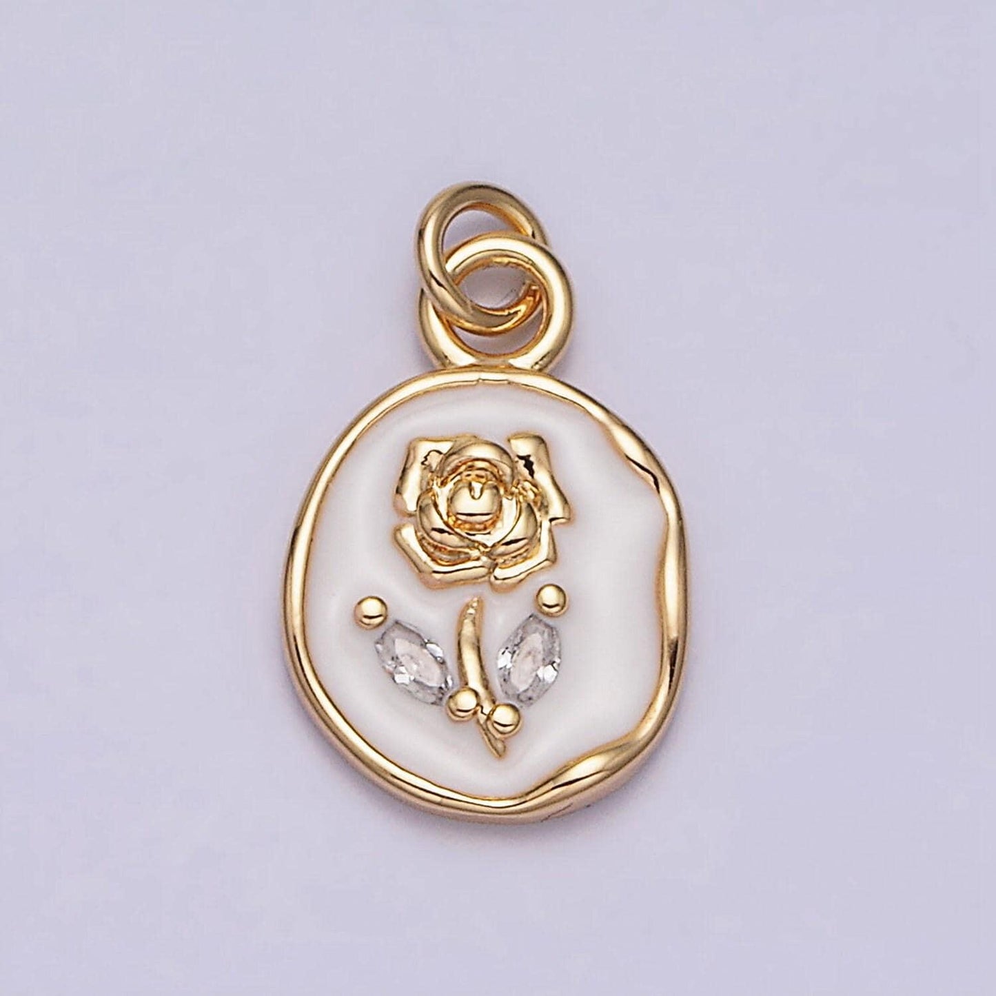 Gold rose flower charms enamel floral charm with cubic zirconia stone for mothers days gift idea anniversary gift minimalist jewelry ac1081