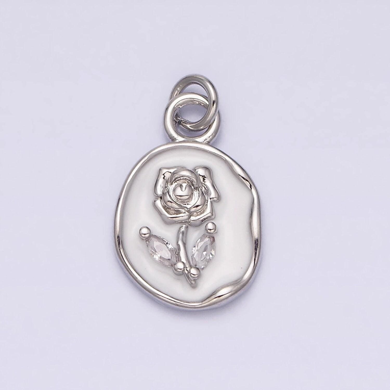 Gold rose flower charms enamel floral charm with cubic zirconia stone for mothers days gift idea anniversary gift minimalist jewelry ac1081