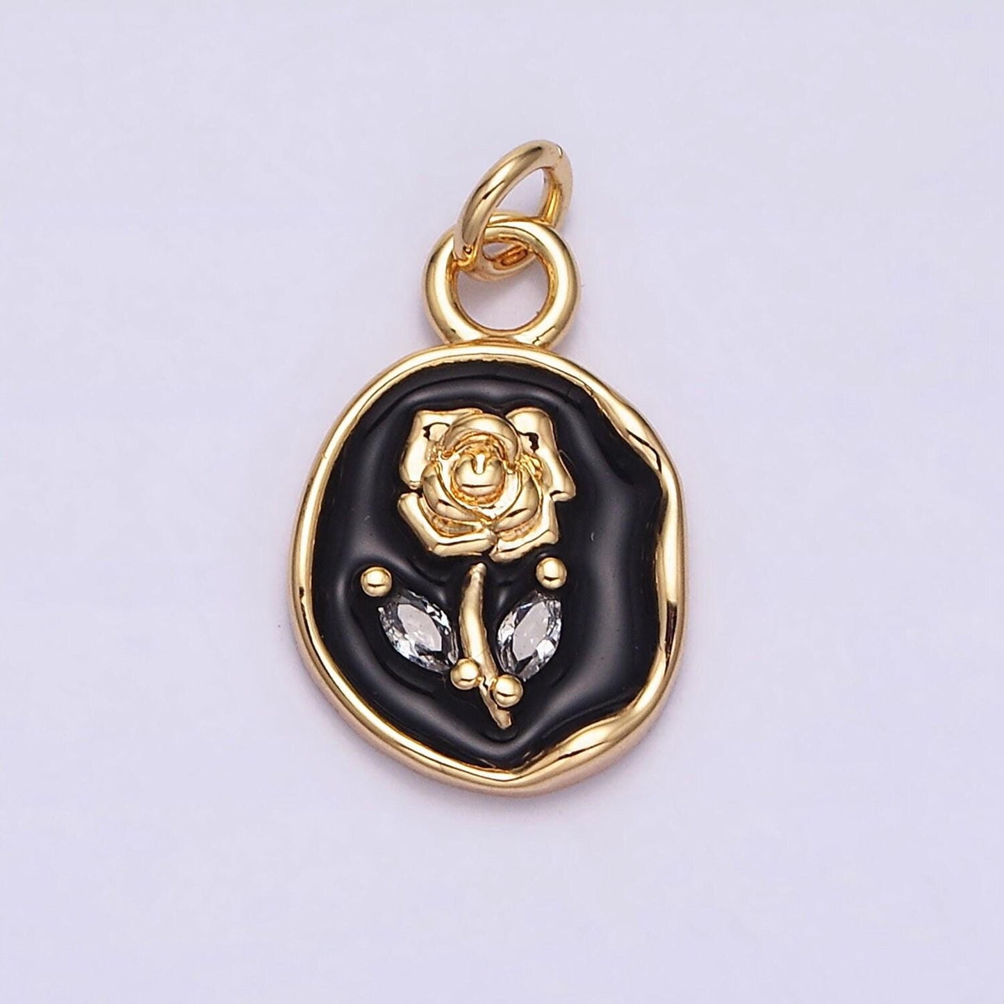 Gold rose flower charms enamel floral charm with cubic zirconia stone for mothers days gift idea anniversary gift minimalist jewelry ac1081