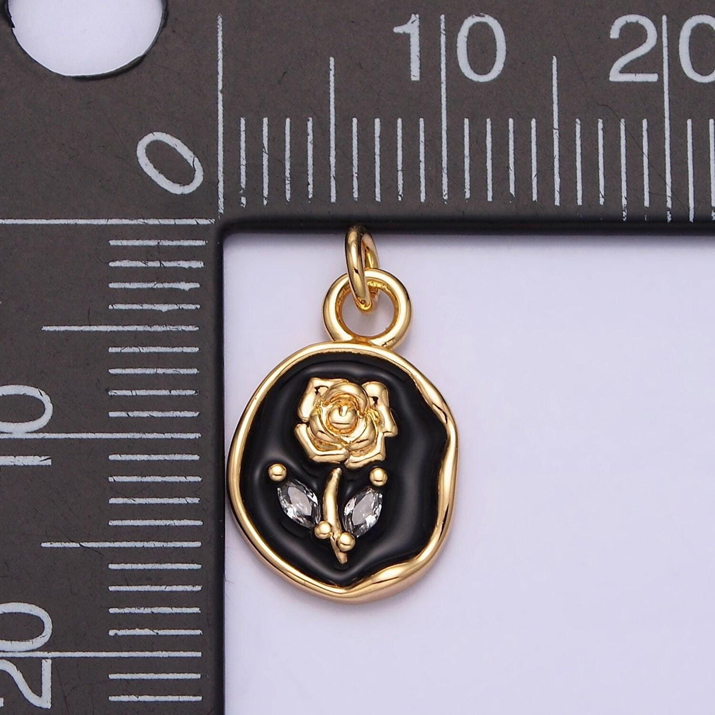 Gold rose flower charms enamel floral charm with cubic zirconia stone for mothers days gift idea anniversary gift minimalist jewelry ac1081