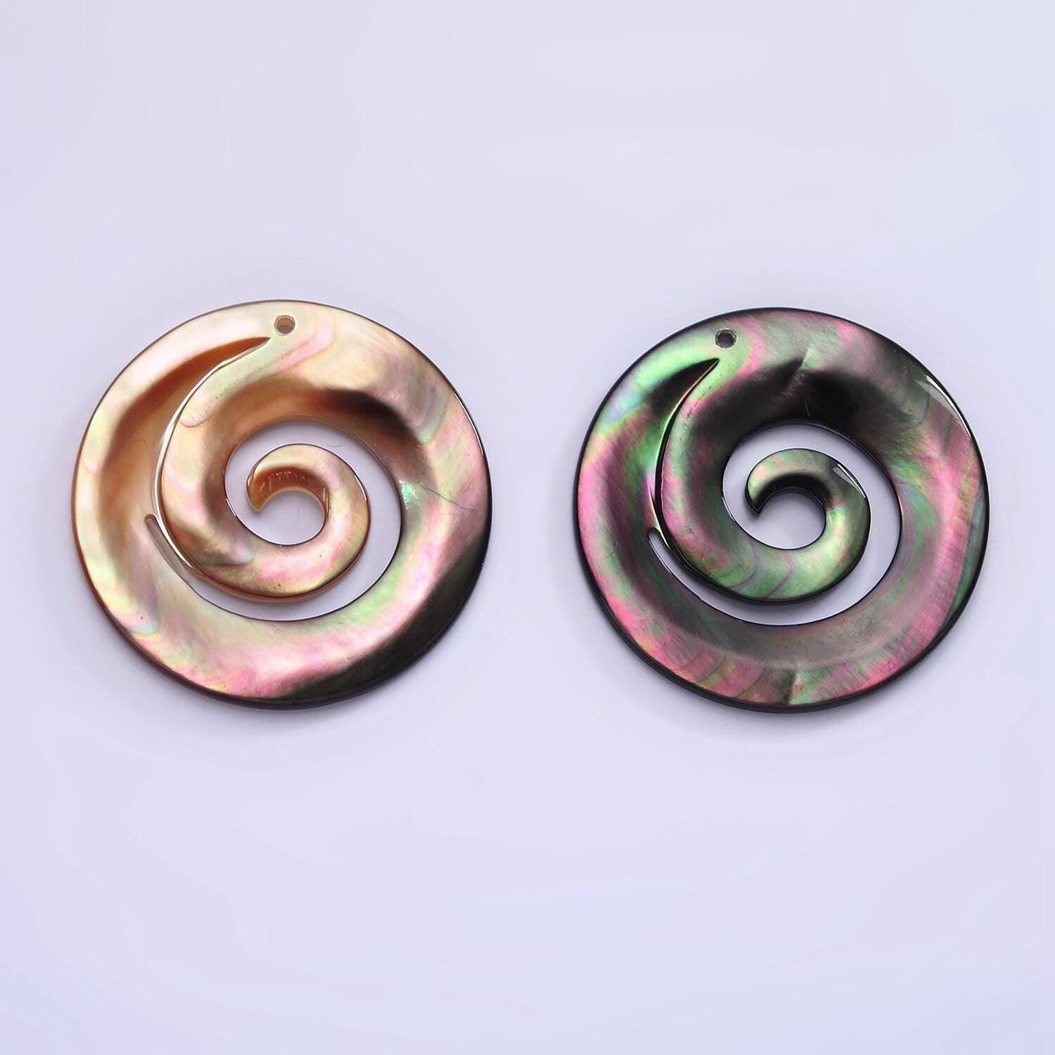 1x abalone shell round swirl pendants, green hue abalone coin charm spiral wave beach inspired for necklace earring supply 30mm size