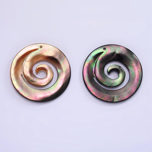1x abalone shell round swirl pendants, green hue abalone coin charm spiral wave beach inspired for necklace earring supply 30mm size