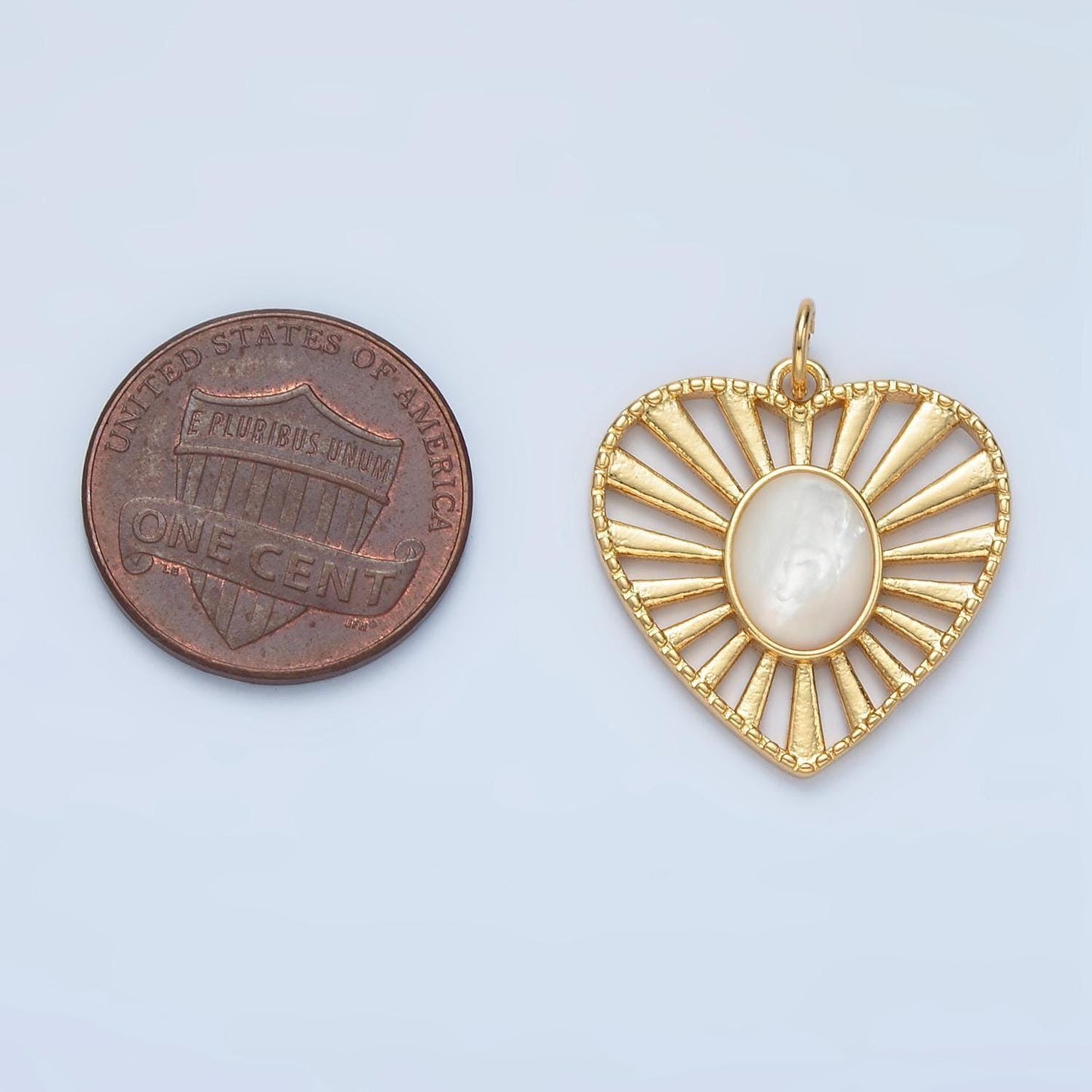 Dainty gold radiant heart pendant 24k gold filled shell pearl sunburst love heart token charm | x304