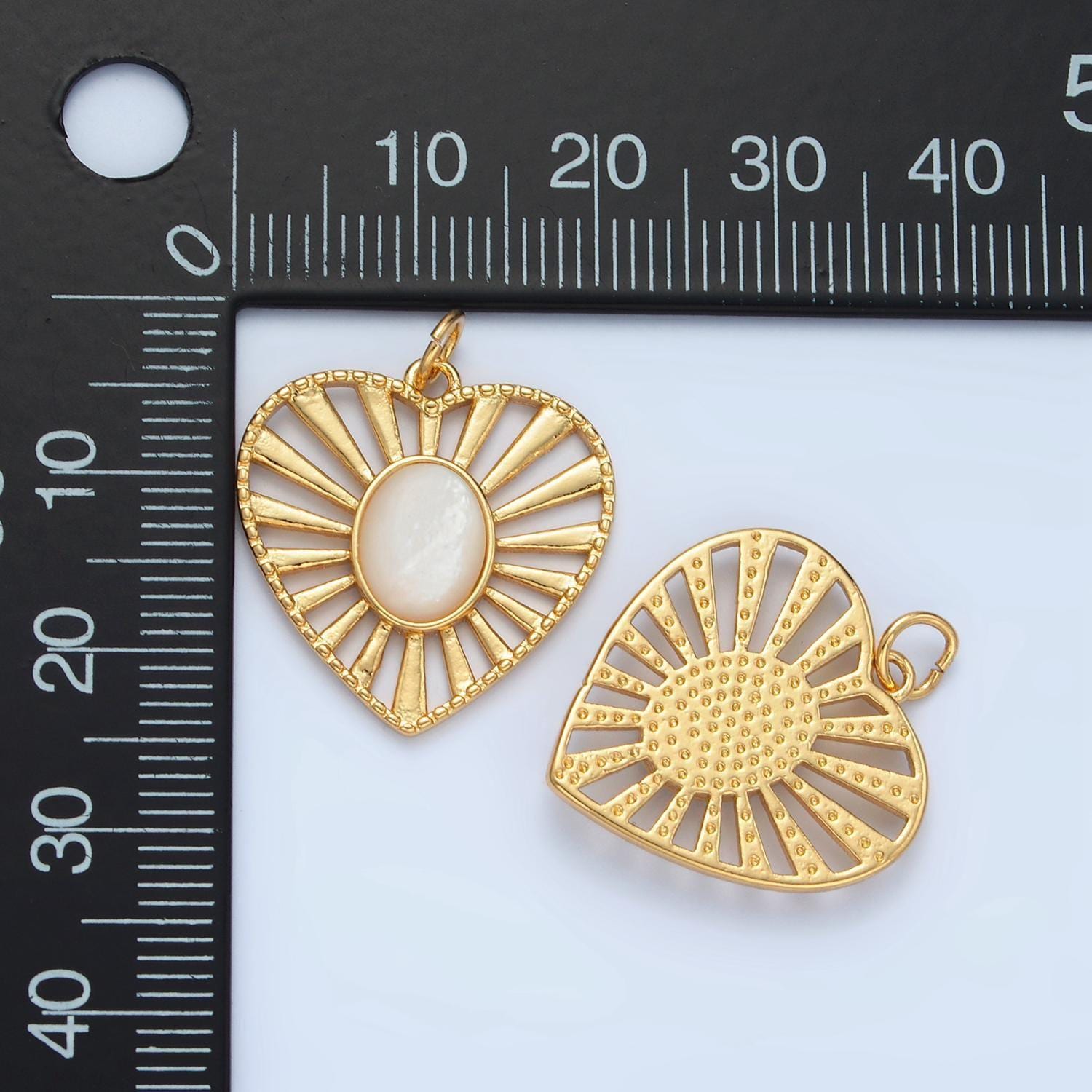 Dainty gold radiant heart pendant 24k gold filled shell pearl sunburst love heart token charm | x304