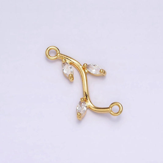 18k gold filled clear marquise leaf curved connector for bracelet necklace charm connector | g644