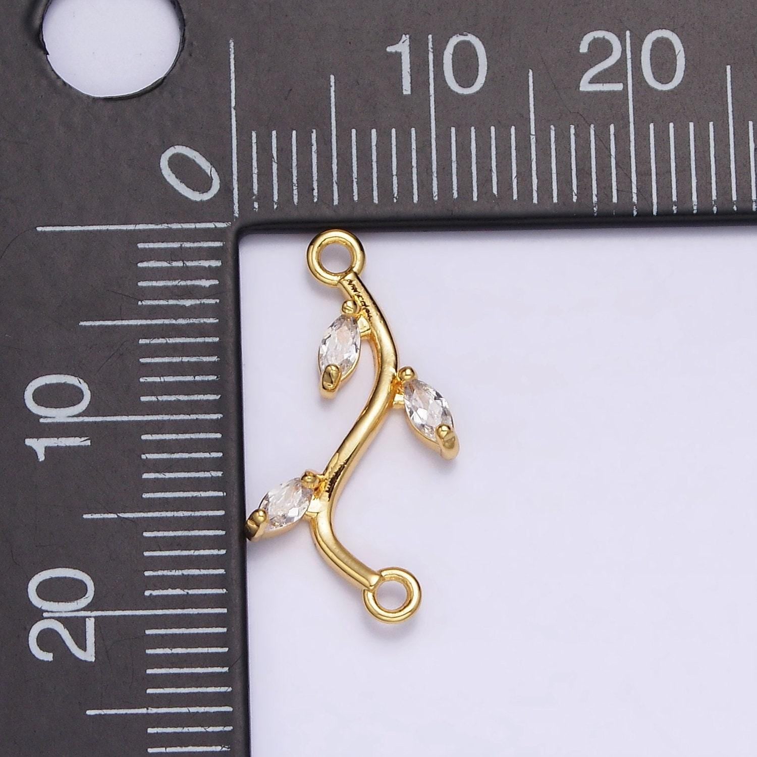 18k gold filled clear marquise leaf curved connector for bracelet necklace charm connector | g644