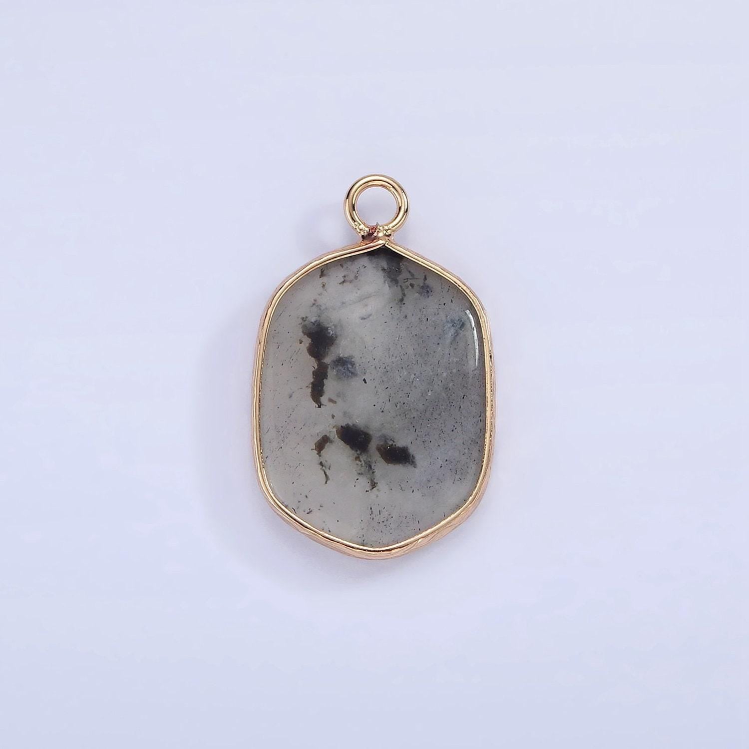 14k gold filled natural gemstone multifaceted oval bezel charm | n1673-n1677 , n1699