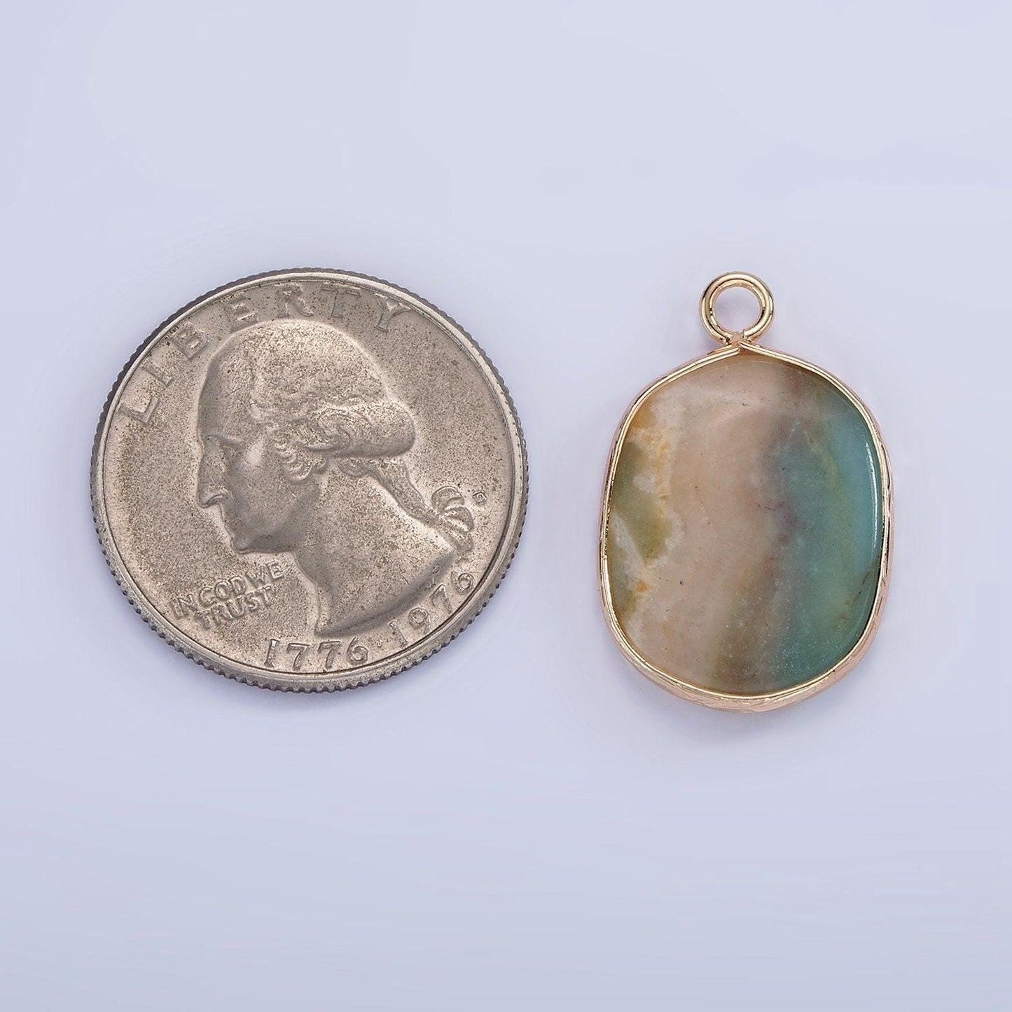 14k gold filled natural gemstone multifaceted oval bezel charm | n1673-n1677 , n1699