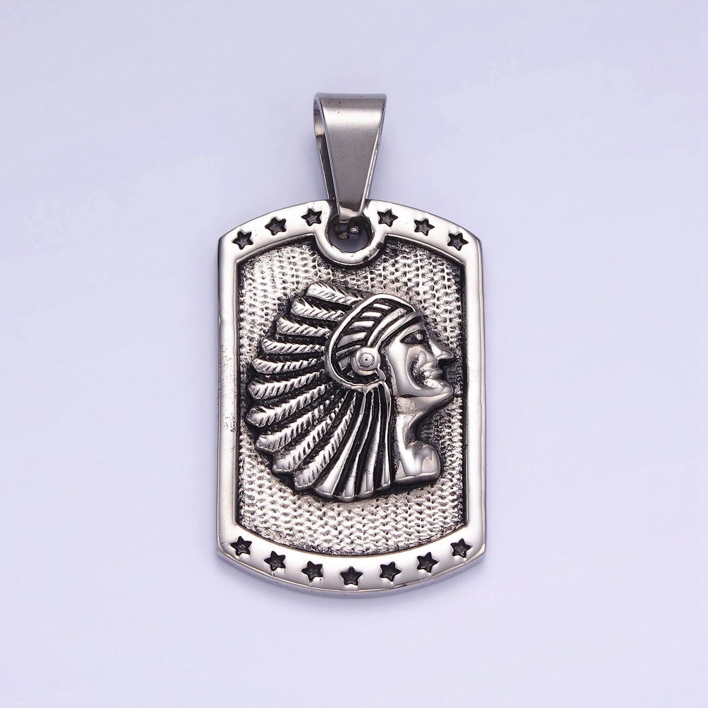 Stainless steel native american indian chief head pendant military tag charm pendant for necklace p1409