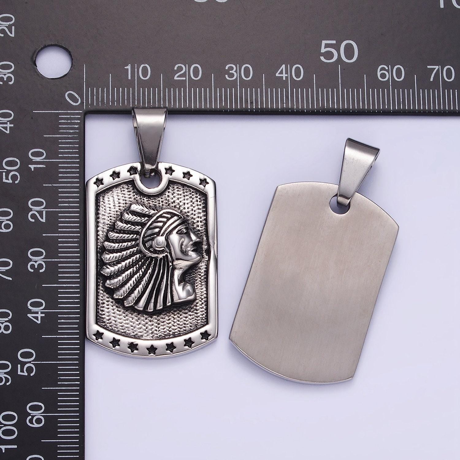Stainless steel native american indian chief head pendant military tag charm pendant for necklace p1409
