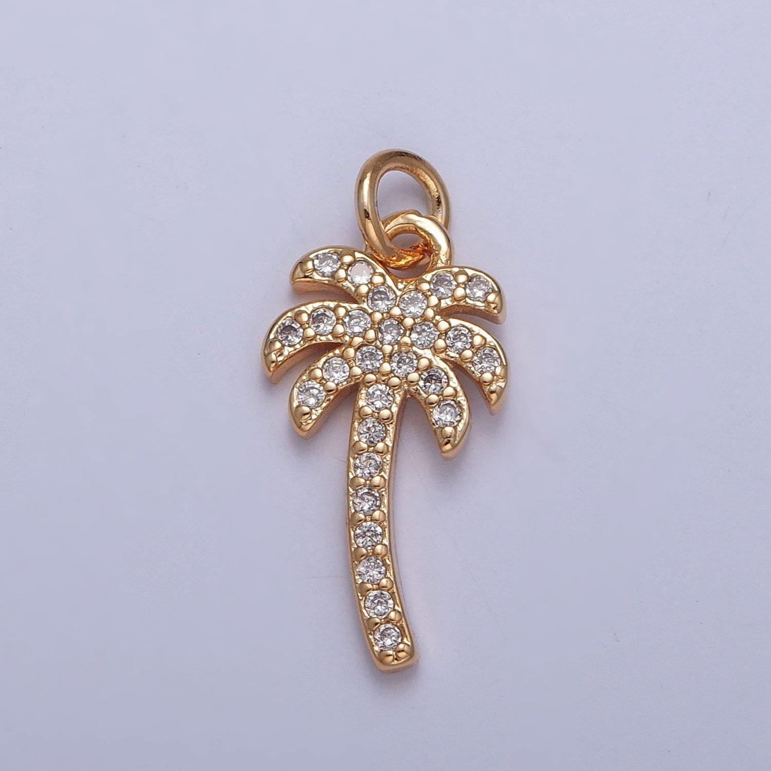 16k gold dainty palm tree pendant cz micro pave charm for necklace earring bracelet supply | x-261