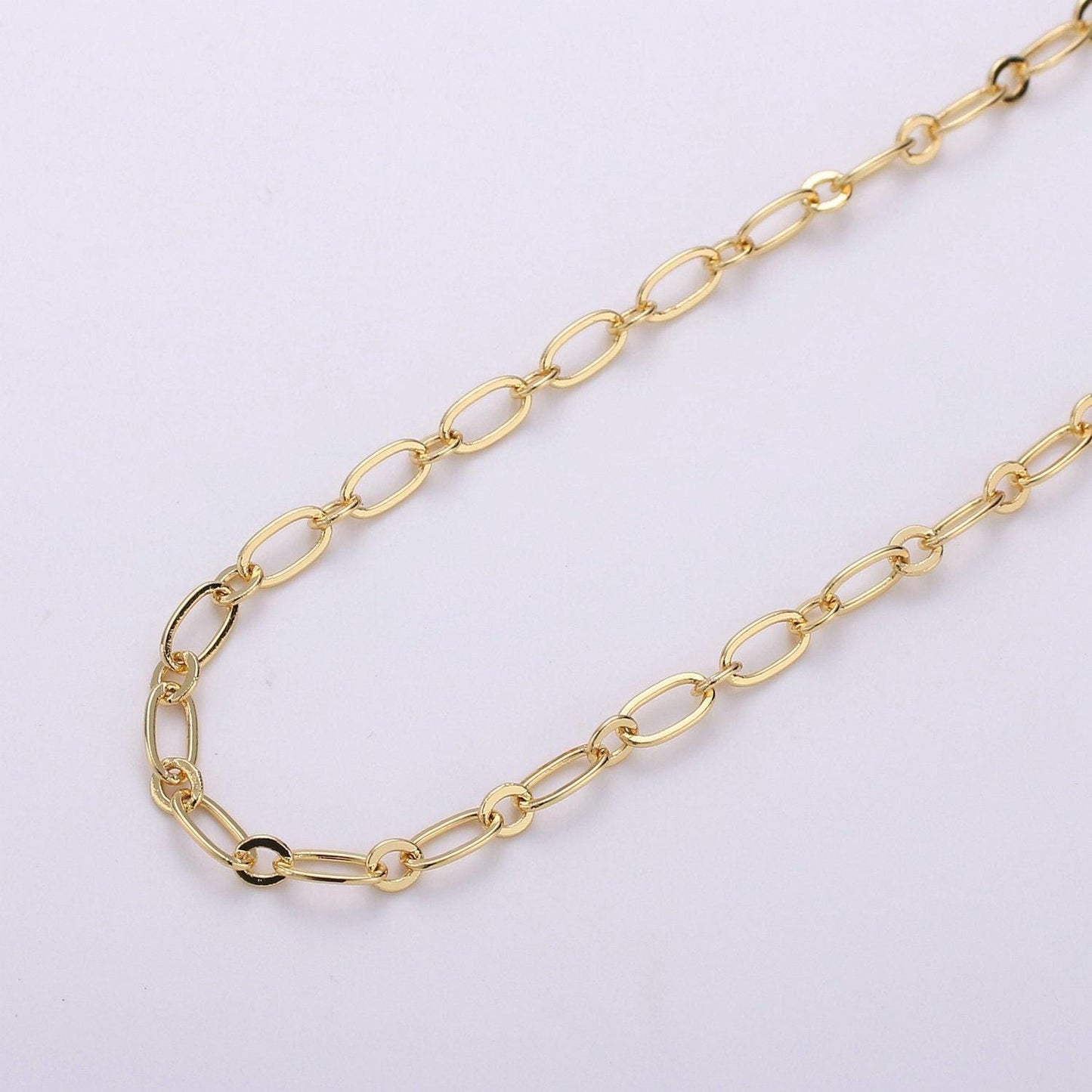 Gold oval chain by yard, o link chain, rolo wholesale bulk roll chain for bracelet, necklace, anklet jewelry making, 152