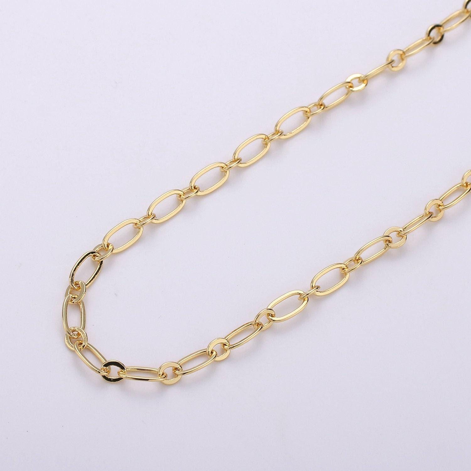 Gold oval chain by yard, o link chain, rolo wholesale bulk roll chain for bracelet, necklace, anklet jewelry making, 152