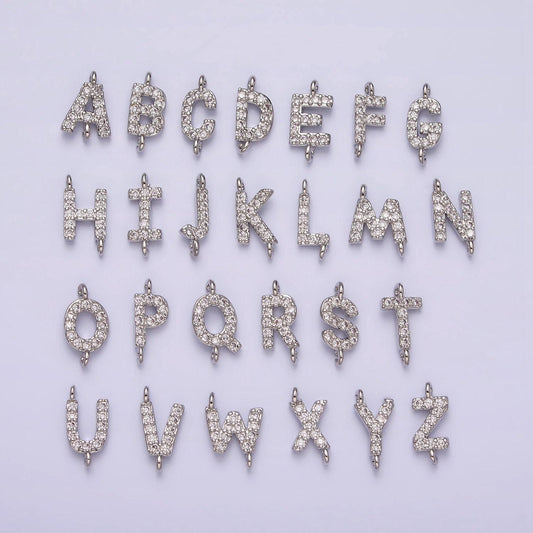 Mini cz sideway initial charm connector silver letter dainty name necklace link connector for personalized jewelry supply bracelet necklace