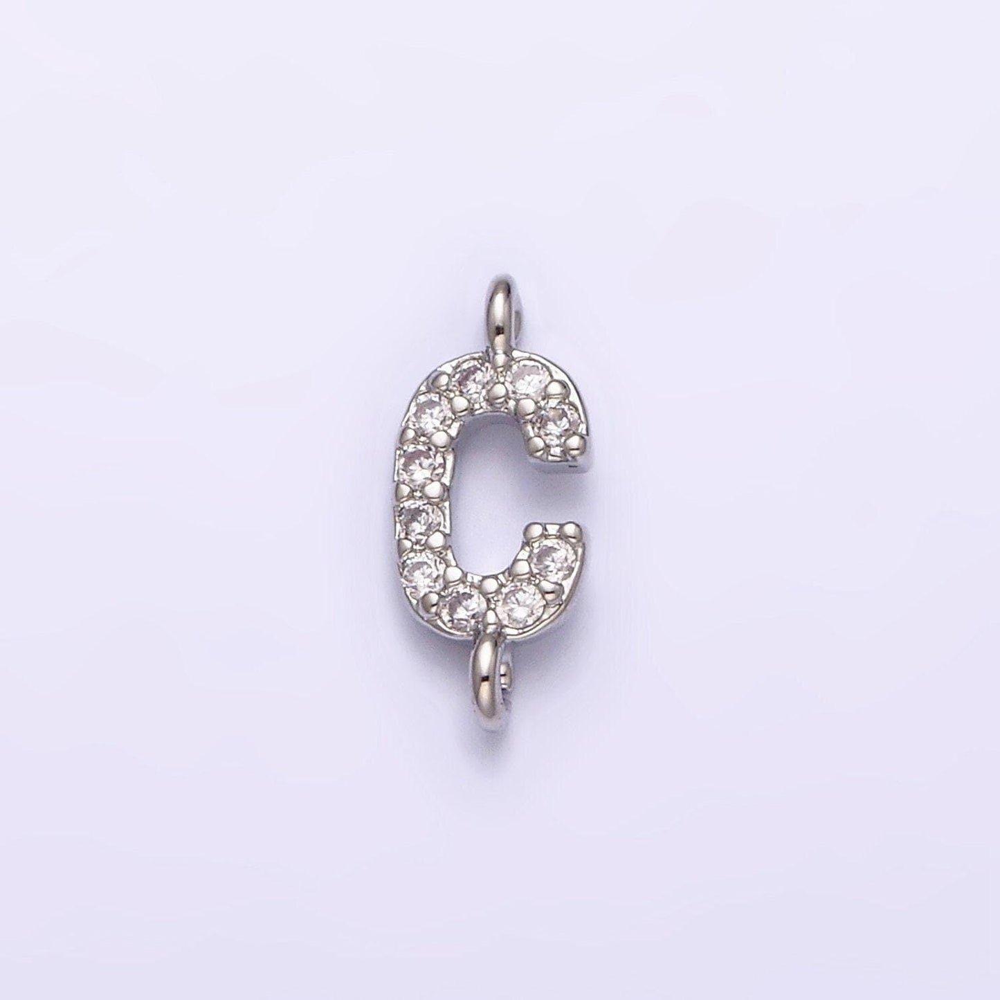 Mini cz sideway initial charm connector silver letter dainty name necklace link connector for personalized jewelry supply bracelet necklace