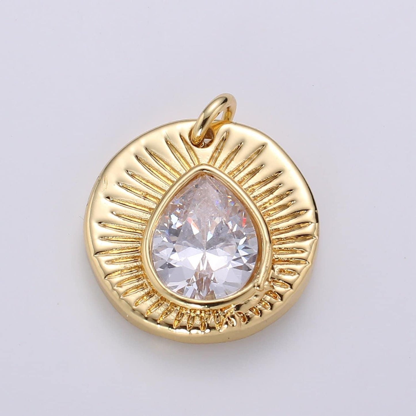 14k gold filled lotus tear drop cubic pendant, charms, dainty sunburst pendant jewelry bohemian design inspired supply