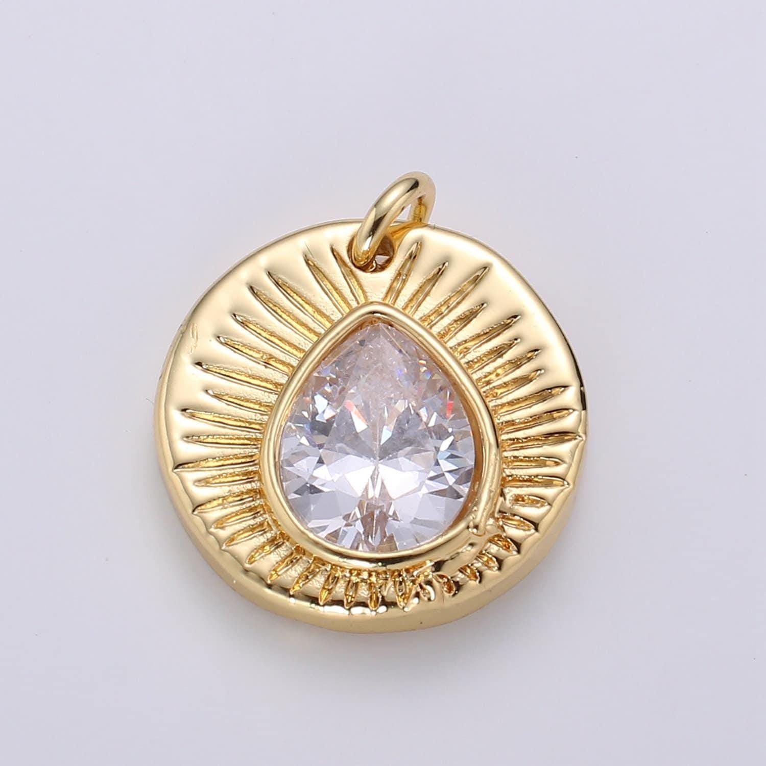 14k gold filled lotus tear drop cubic pendant, charms, dainty sunburst pendant jewelry bohemian design inspired supply
