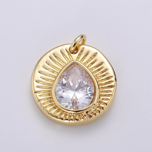 14k gold filled lotus tear drop cubic pendant, charms, dainty sunburst pendant jewelry bohemian design inspired supply