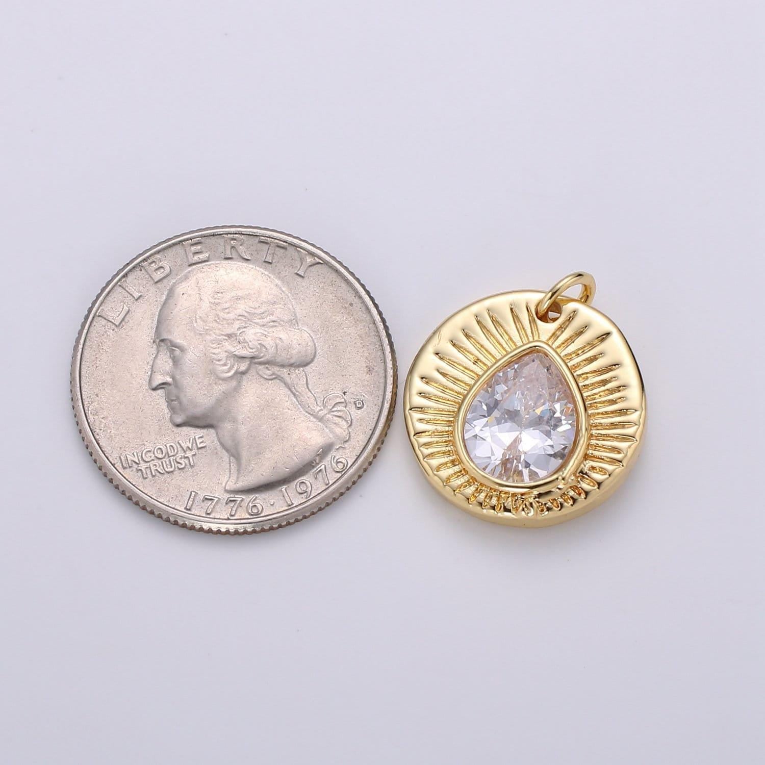 14k gold filled lotus tear drop cubic pendant, charms, dainty sunburst pendant jewelry bohemian design inspired supply
