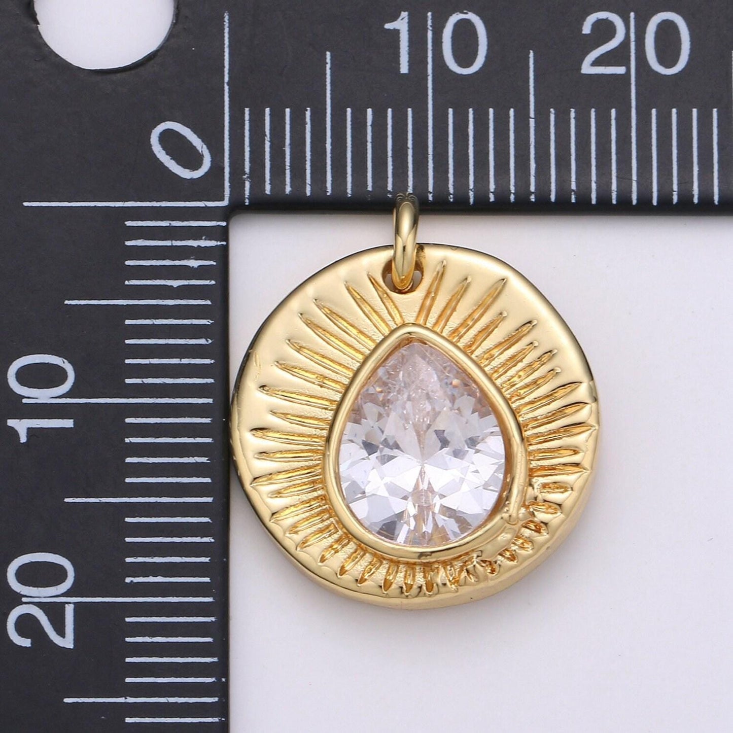 14k gold filled lotus tear drop cubic pendant, charms, dainty sunburst pendant jewelry bohemian design inspired supply