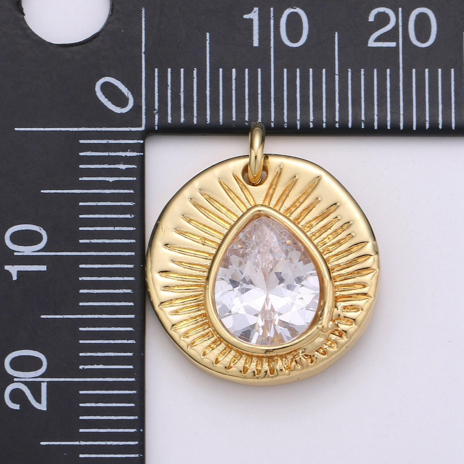 14k gold filled lotus tear drop cubic pendant, charms, dainty sunburst pendant jewelry bohemian design inspired supply