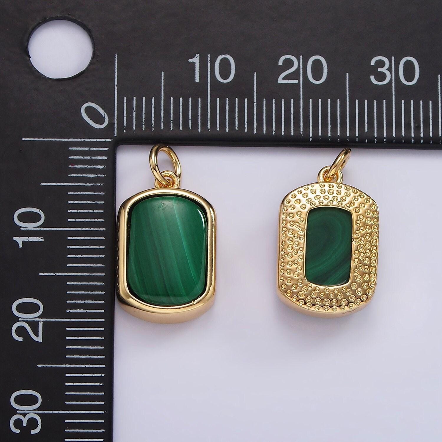 14k gold filled green malachite charm gold bezel tag small charm for bracelet necklace earring supply | ag-530
